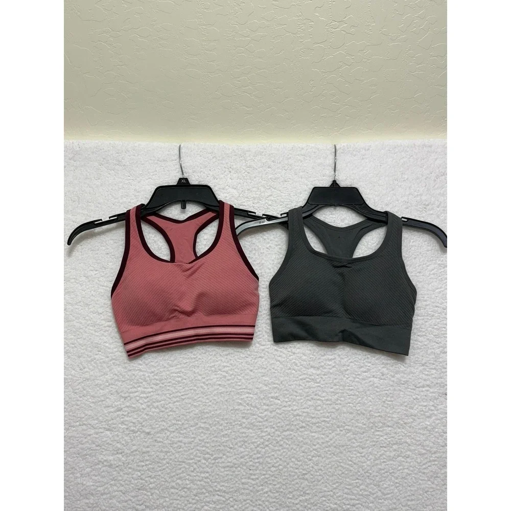 Members Mark 2 Pack Racerback Sports Bras Charcoal‎ Grey Victorian Mauve XL